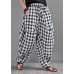 Elegant Black White Plaid Cotton Linen Harem Pants Summer